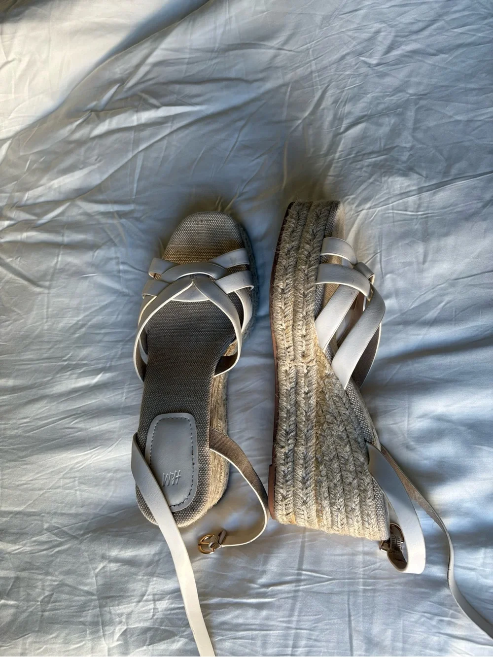 H&M Cream White Braided Espadrille Wedge Sandals